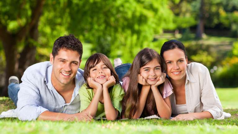 A happy family after dental check up in Pikesville, MD.